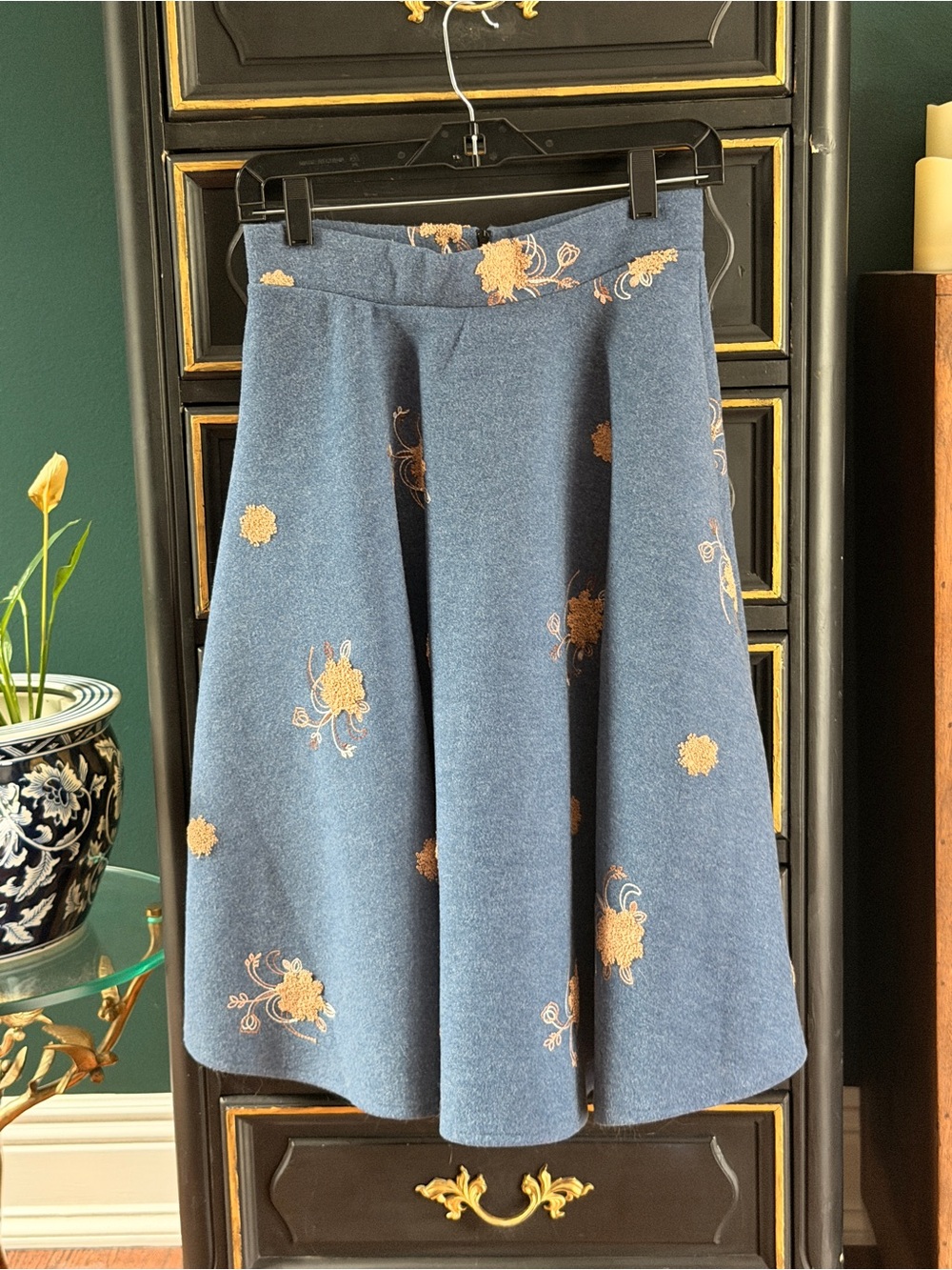 Chicwish Blue Floral Embroidered Circle Skirt
